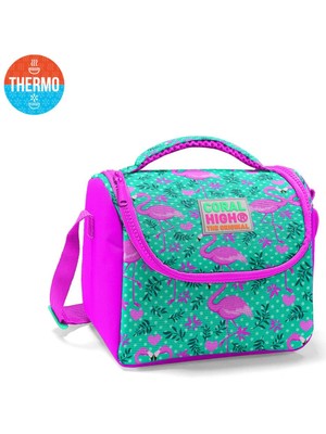 Coral High Kids Su Yeşili Pembe Flamingo Desenli Thermo Beslenme Çantası 11712