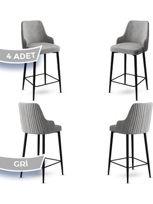 Enox Serisi, Yemek Odası Bar Sandalyesi,  Babyface Kumaş, Siyah Metal Ayak , 4 Adet Sandalye