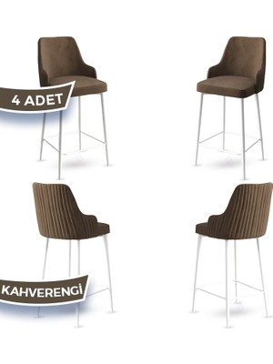 Enox Serisi, Mutfak Bar Sandalyesi,  Babyface Kumaş, Beyaz Metal Ayak 4 Adet Sandalye