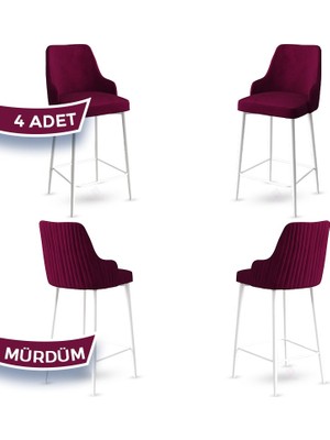 Enox Serisi, Mutfak Bar Sandalyesi,  Babyface Kumaş, Beyaz Metal Ayak 4 Adet Sandalye