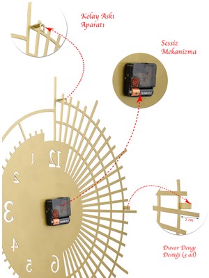 Muyika Stri Metal Gold Eskitme Duvar Saati 50X50CM Sessiz Mekanizma Mds-50