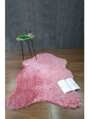 Kürk Halı Ayı 60X90 Kırmızı Puf Peluş Post Tüylü Dekoratif Puffy Kaymaz Yumuşak Shaggy Yolluk