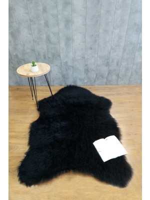 Kürk Halı Ayı 60X90 Siyah Puf Peluş Post Tüylü Dekoratif Puffy Kaymaz Yumuşak Shaggy Yolluk
