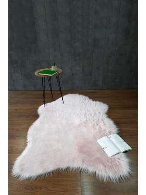 Kürk Halı Ayı 60X90 Pudra Puf Peluş Post Tüylü Dekoratif Puffy Kaymaz Yumuşak Shaggy Yolluk