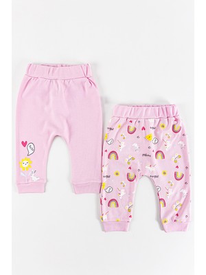 Babymod Gökkuşağı Desenli 2'li Kız Bebek Tek Alt Pantolon Takım