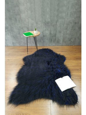 Kürk Halı Ayı 60X90 Lacivert Puf Peluş Post Tüylü Dekoratif Puffy Kaymaz Yumuşak Shaggy Yolluk