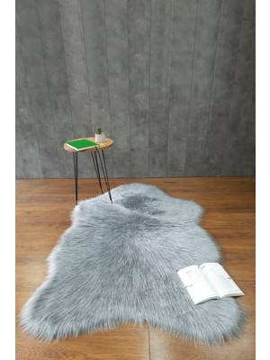 Kürk Halı Ayı 75X100 Gri Puf Peluş Post Tüylü Dekoratif Puffy Kaymaz Yumuşak Shaggy Yolluk