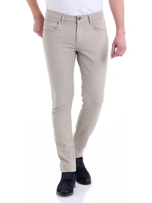 Hatemoğlu Bej Slim Fit Desenli 5 Cep Düşük Bel Kanvas Pantolon