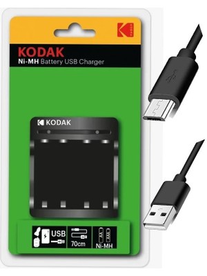 Kodak Pil Şarj Aleti Cihazı USB Kablolu Kalem Pil (Aa) Kumanda Pili (Aaa) Uyumlu 1 Paket Ni-Mh USB Şarj Cihazı