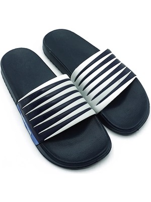 Gezer Erkek Lüx Plaj Terlik 44 Numaralı Lacivert - Beyaz Tekstil Malzeme ile Günlük Kullanım