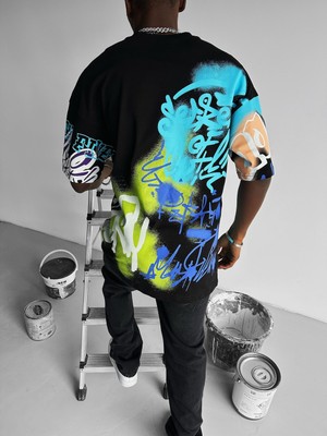 Abluka Online Grafiti Baskılı Oversize T-Shirt Siyah