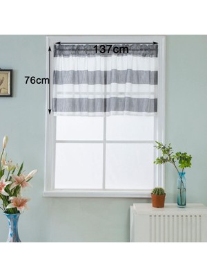 Sunhui Pencere Çizgili Kısa Valance Çubuk Cep Perdeleri Mutfak - Gri 137 x 76 cm (Yurt Dışından)