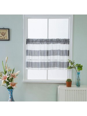 Sunhui Pencere Çizgili Kısa Valance Çubuk Cep Perdeleri Mutfak - Gri 137 x 76 cm (Yurt Dışından)