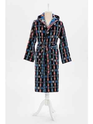 Özdilek Hawai Mosaic Kadife Kapüşonlu Bornoz L Beden