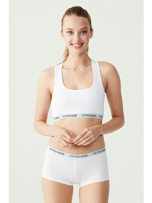 U.S. Polo Assn. 65003 Kadın Beyaz Sporcu Büstiyer Şort Set
