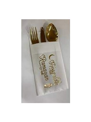 Kidspartim Gold Yaldızlı Beyaz Cepli Peçete 12'li 40x40 Kağıt Malzemeden Şık Tasarım