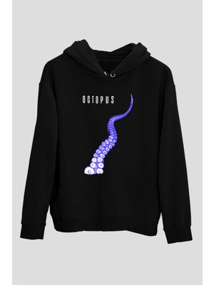 Tişört Fabrikası Ahtapot Baskılı Siyah Hoodie