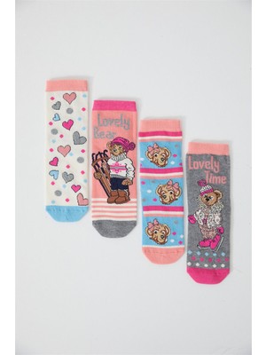 Katia & Bony 4 lü Paket Lovely Bear Kız Çocuk Soket Çorap Desenli