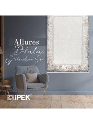 Ipek Mekik Halı Allures Mavi Ekru Eskitme Desen Halı