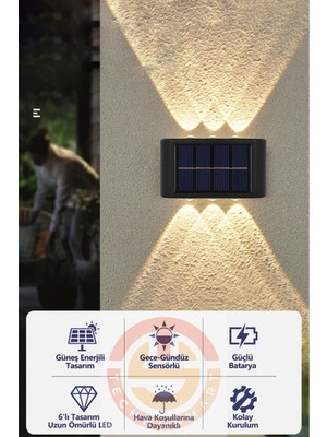 Banadaal Modern 6ledli Solar Duvar Lamba Dekorasyon Aydınlatma Aplik Güneş Enerji Gün Işığı 2'li Set