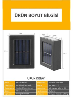 Banadaal Yeni Model Solar Çift Taraflı Duvar Lambası Güneş Enerjili Aydınlatma Dekorasyon Aplik Işık 2 Adet