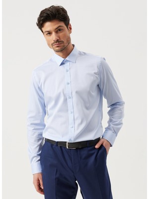 ALTINYILDIZ CLASSICS Erkek Mavi Slim Fit Dar Kesim Klasik Yaka %100 Pamuk Desenli Non-ıron Gömlek