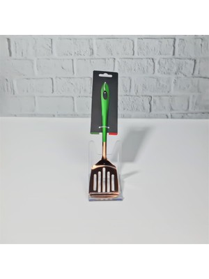 Çelik Paslanmaz Mutfak Spatulası Delikli Spatula Yeşil