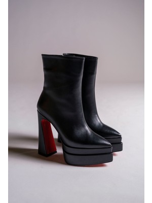 Siyah Cilt Çift Platform Özel Tasarım Kadın Bot Ayakkabı Mojo