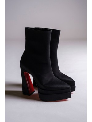 Siyah Süet Çift Platform Özel Tasarım Kadın Bot Ayakkabı Mojo