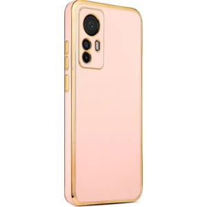 Case 4U Xiaomi Mi 12T Pro / Mi 12T Kılıf Kamera Korumalı Yumuşak Pastel Altın Kenar Bark Kapak Rose Gold