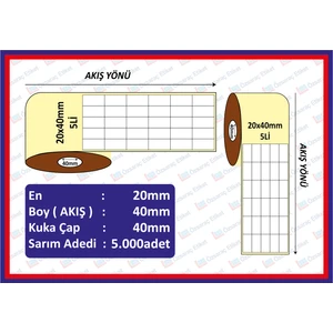 Özsaraç Etiket 40X20 5 Li Barkod Etiketi 5000 Sarım  5 rulo  25.000 adet
