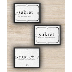 Aksesuar Sabret Şükret Dua Et Set Dekoratif Ahşap 3'lü Tablo (13 x 17 cm)
