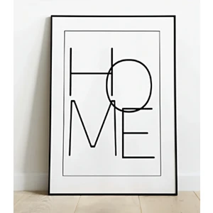 "Home" Yazılı Siyah Çerçeve Görünümlü Ahşap Duvar Tablosu A4