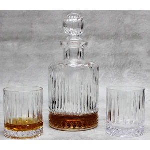 El Yapımı Cam Linea Silindir Karaf Sürahi ve 2 Adet Bardak Set