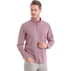 Bordo Comfort Fit Desenli Pamuklu Uzun Kol Casual Gömlek