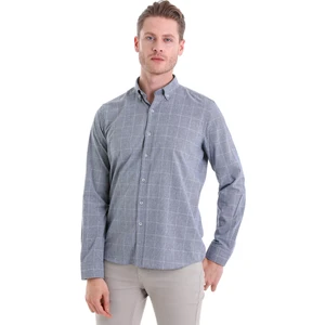 Lacivert Comfort Fit Desenli Pamuklu Uzun Kol Casual Gömlek