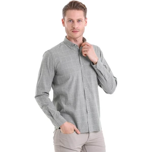 Yeşil Comfort Fit Desenli Pamuklu Uzun Kol Casual Gömlek