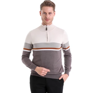 Vizon Regular Fit Çizgili Yarım Balıkçı Yaka Pamuklu Casual Triko Kazak