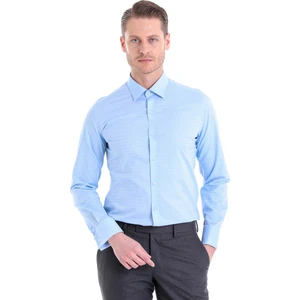 Mavi Slim Fit Desenli %100 Pamuk Uzun Kol Manşetli Gömlek