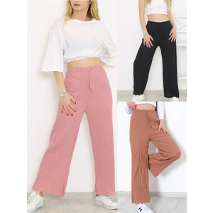 Secret Moda Yüksek Bel Yumuşacık Fitilli Beli Lastikli Günlük Rahat Kadın Pantolon Karışık 3 Adet