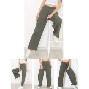 Secret Moda Yüksek Bel Yumuşacık Fitilli Beli Lastikli Günlük Rahat Kadın Pantolon Haki