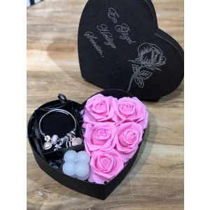 Masalsı Concept 14 Şubat Sevgililer Günü Hediyesi Özel Tasarım Yazılı Kalp Kutuda,Bileklik, Mini Bubble Mum