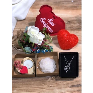 Masalsı Concept Beyaz Gül,kolye,mum,yastık,gece Lambası Sevgililer Günü Anneler Günü Hediye
