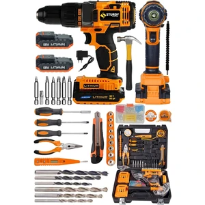 58 V 8 Ah Darbesiz Lion Çift Akülü Metal Şanzıman Turbo Şarjlı Matkap 100 Pcs Set Kargaburun Tornavida Lokma Setli