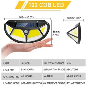 Solar Güneş Enerjili 122 Cob Ledli 3 Modlu Hareket Sensörlü Oval Bahçe Lambası