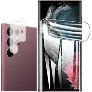 Samsung Galaxy S23 Ultra Kamera Lens Koruyucu Şeffaf + Ekran Koruyucu Ped 2 Adet