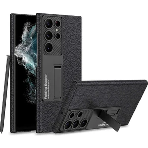 M.TK Moveteck S23 Ultra 5g Uyumlu Kılıf Kamera Korumalı Kalem Girişli Fiber Karbon ve Suni Deri Case Ayarlanabilir L Standlı Militay Zırh Tank Kıpta