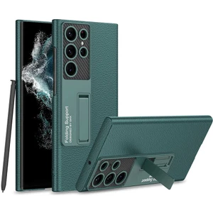 M.TK Moveteck S23 Ultra 5g Uyumlu Kılıf Kamera Korumalı Kalem Girişli Fiber Karbon ve Suni Deri Case Ayarlanabilir L Standlı Militay Zırh Tank Kıpta