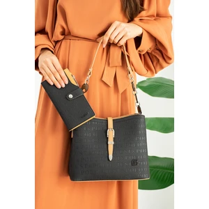Just Polo Siyah Taba 5 Bölmeli Kadın El & Omuz Çantası ve Cüzdan Kombini 24X19CM MDS4014-1001