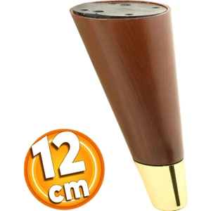 Konik Lüks Mobilya Sehpa Tv Ünitesi Koltuk Ayağı 12 Cm Kahverengi Ahşap Desenli Gold Ayakları